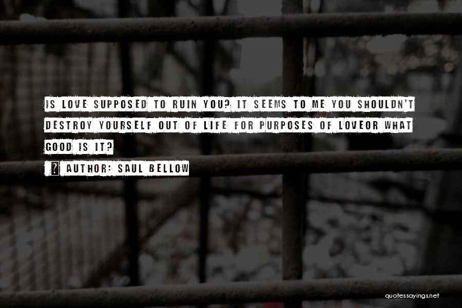 Saul Bellow Quotes: Is Love Supposed To Ruin You? It Seems To Me You Shouldn't Destroy Yourself Out Of Life For Purposes Of