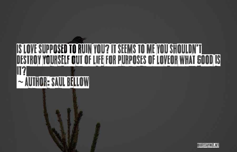 Saul Bellow Quotes: Is Love Supposed To Ruin You? It Seems To Me You Shouldn't Destroy Yourself Out Of Life For Purposes Of