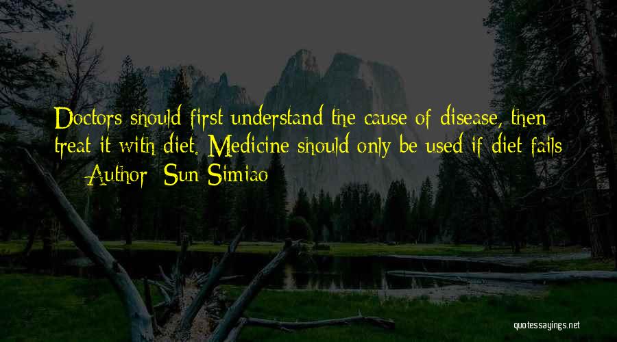 Sun Simiao Quotes: Doctors Should First Understand The Cause Of Disease, Then Treat It With Diet. Medicine Should Only Be Used If Diet