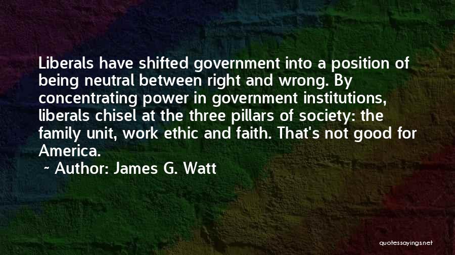 James G. Watt Quotes: Liberals Have Shifted Government Into A Position Of Being Neutral Between Right And Wrong. By Concentrating Power In Government Institutions,