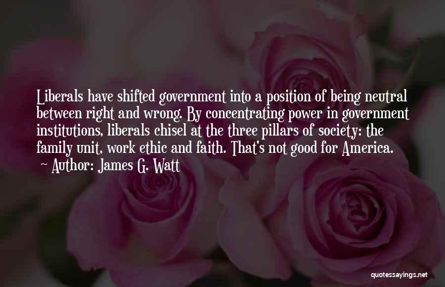 James G. Watt Quotes: Liberals Have Shifted Government Into A Position Of Being Neutral Between Right And Wrong. By Concentrating Power In Government Institutions,