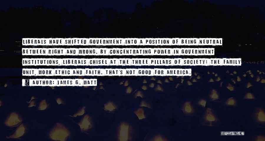 James G. Watt Quotes: Liberals Have Shifted Government Into A Position Of Being Neutral Between Right And Wrong. By Concentrating Power In Government Institutions,