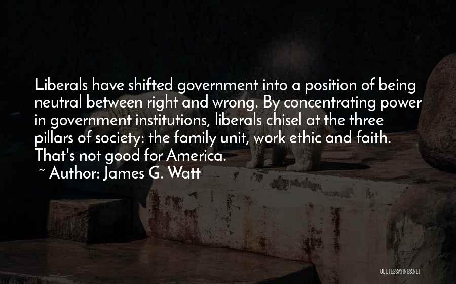 James G. Watt Quotes: Liberals Have Shifted Government Into A Position Of Being Neutral Between Right And Wrong. By Concentrating Power In Government Institutions,