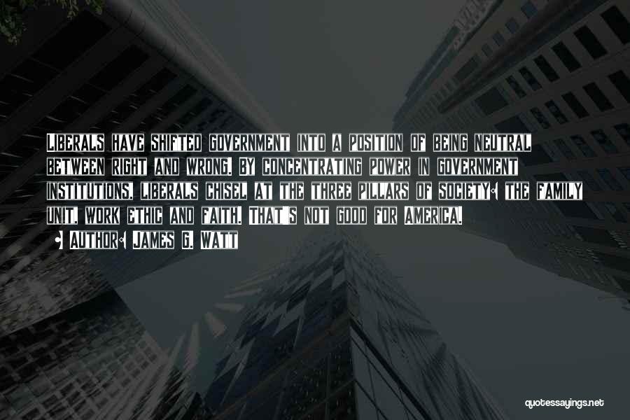 James G. Watt Quotes: Liberals Have Shifted Government Into A Position Of Being Neutral Between Right And Wrong. By Concentrating Power In Government Institutions,