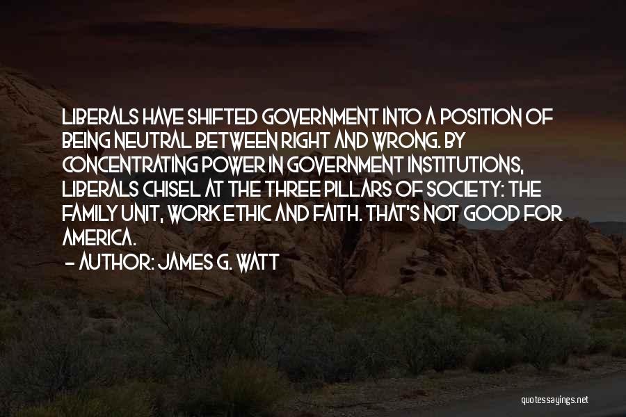 James G. Watt Quotes: Liberals Have Shifted Government Into A Position Of Being Neutral Between Right And Wrong. By Concentrating Power In Government Institutions,