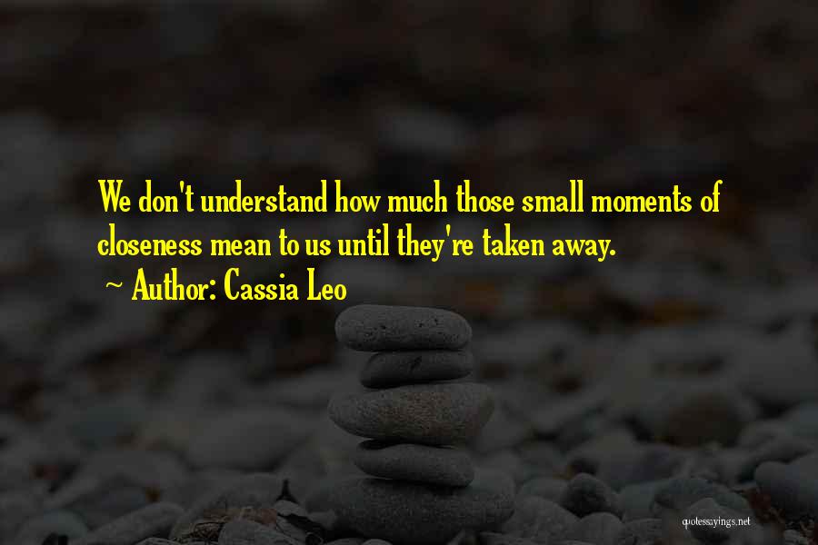 Cassia Leo Quotes: We Don't Understand How Much Those Small Moments Of Closeness Mean To Us Until They're Taken Away.