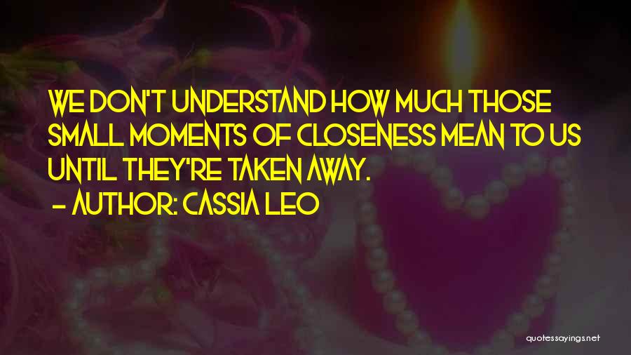 Cassia Leo Quotes: We Don't Understand How Much Those Small Moments Of Closeness Mean To Us Until They're Taken Away.