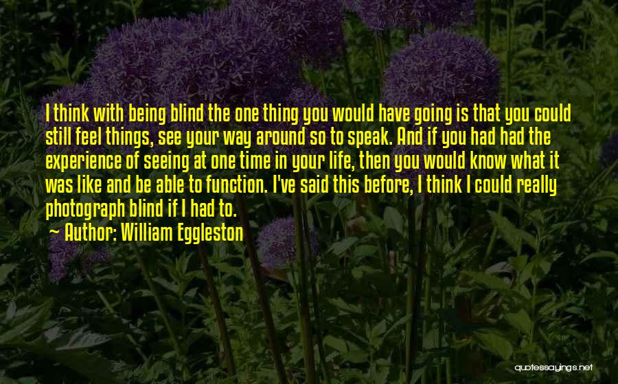 William Eggleston Quotes: I Think With Being Blind The One Thing You Would Have Going Is That You Could Still Feel Things, See