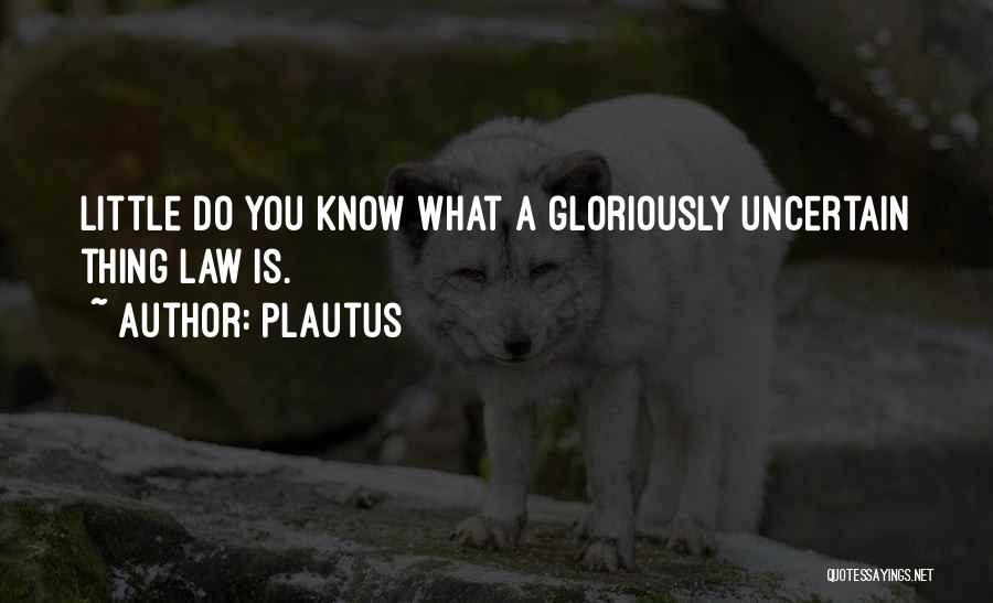 Plautus Quotes: Little Do You Know What A Gloriously Uncertain Thing Law Is.