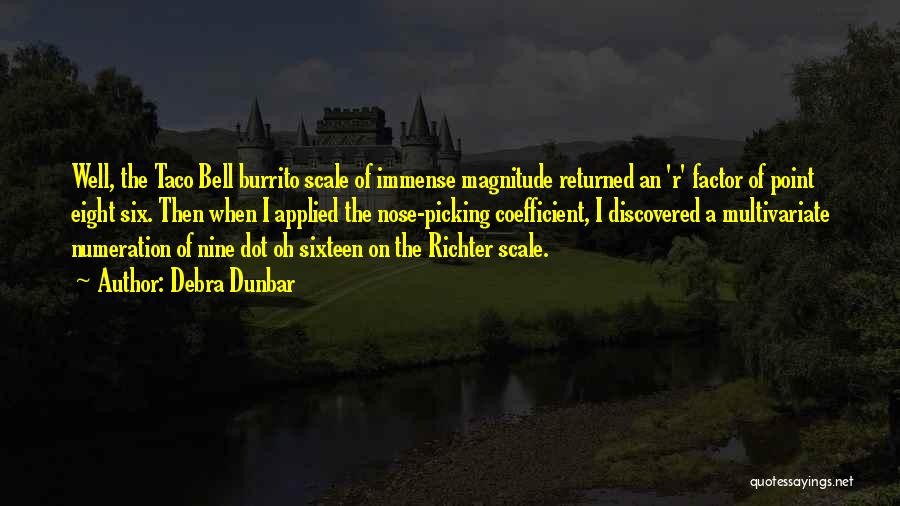 Debra Dunbar Quotes: Well, The Taco Bell Burrito Scale Of Immense Magnitude Returned An 'r' Factor Of Point Eight Six. Then When I