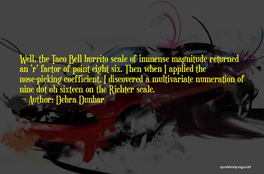 Debra Dunbar Quotes: Well, The Taco Bell Burrito Scale Of Immense Magnitude Returned An 'r' Factor Of Point Eight Six. Then When I