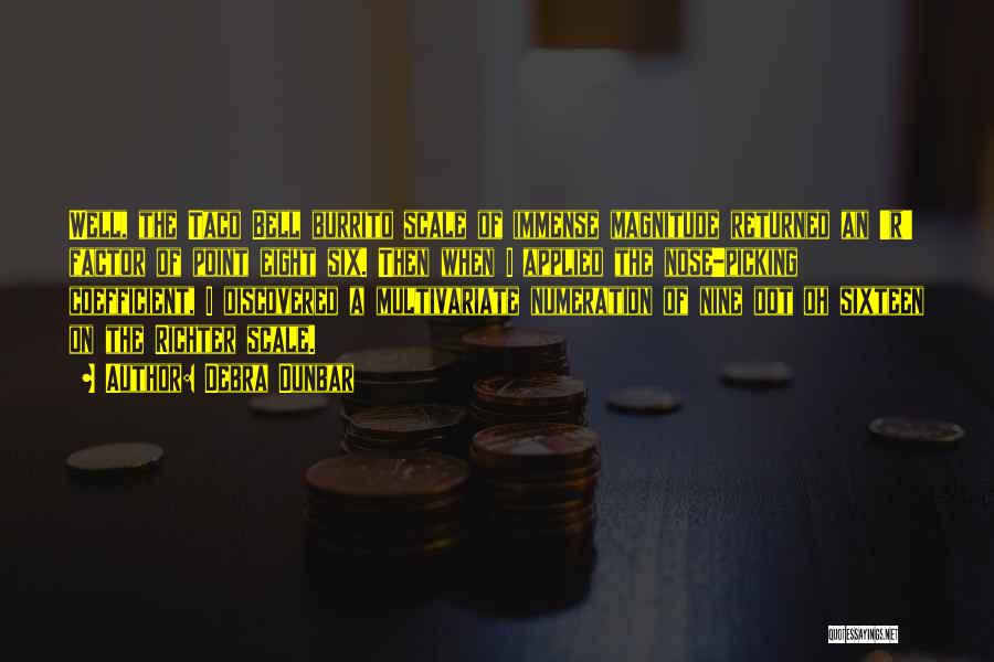 Debra Dunbar Quotes: Well, The Taco Bell Burrito Scale Of Immense Magnitude Returned An 'r' Factor Of Point Eight Six. Then When I