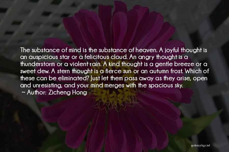 Zicheng Hong Quotes: The Substance Of Mind Is The Substance Of Heaven. A Joyful Thought Is An Auspicious Star Or A Felicitous Cloud.