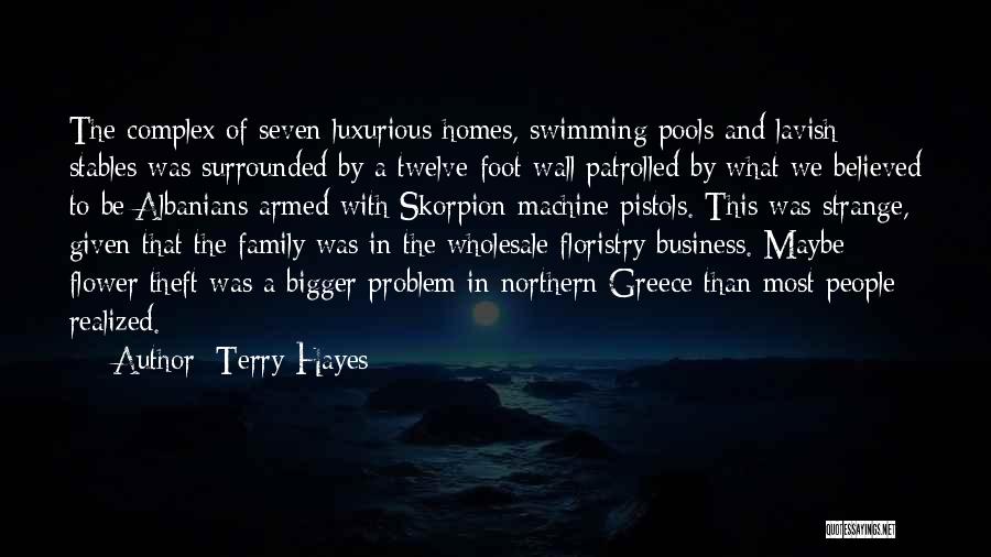 Terry Hayes Quotes: The Complex Of Seven Luxurious Homes, Swimming Pools And Lavish Stables Was Surrounded By A Twelve-foot Wall Patrolled By What