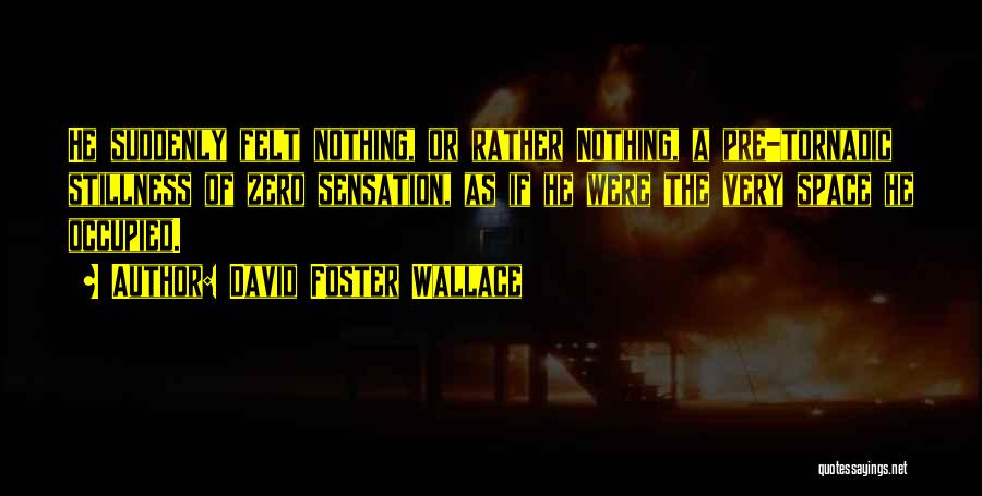 David Foster Wallace Quotes: He Suddenly Felt Nothing, Or Rather Nothing, A Pre-tornadic Stillness Of Zero Sensation, As If He Were The Very Space