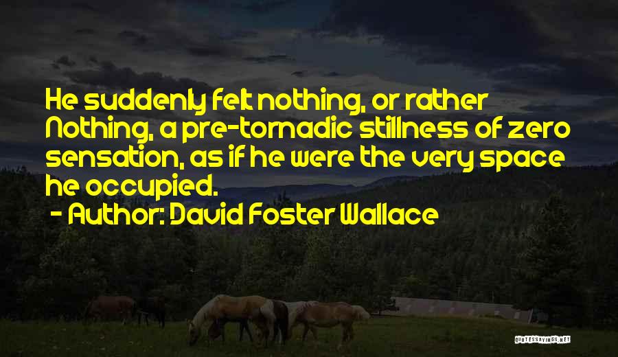 David Foster Wallace Quotes: He Suddenly Felt Nothing, Or Rather Nothing, A Pre-tornadic Stillness Of Zero Sensation, As If He Were The Very Space
