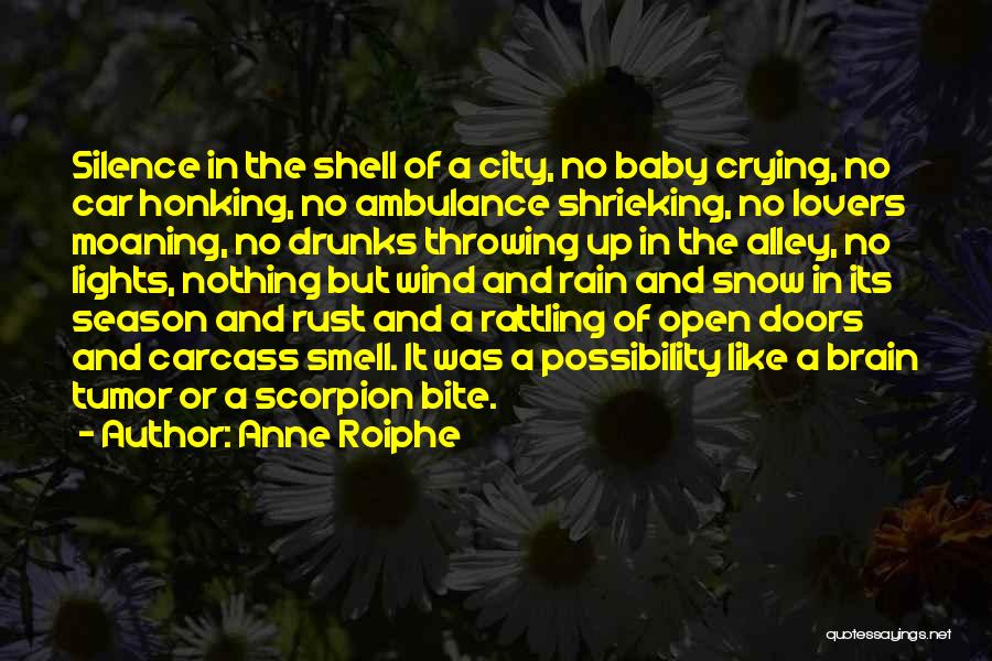 Anne Roiphe Quotes: Silence In The Shell Of A City, No Baby Crying, No Car Honking, No Ambulance Shrieking, No Lovers Moaning, No