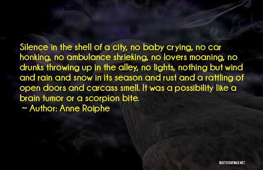 Anne Roiphe Quotes: Silence In The Shell Of A City, No Baby Crying, No Car Honking, No Ambulance Shrieking, No Lovers Moaning, No