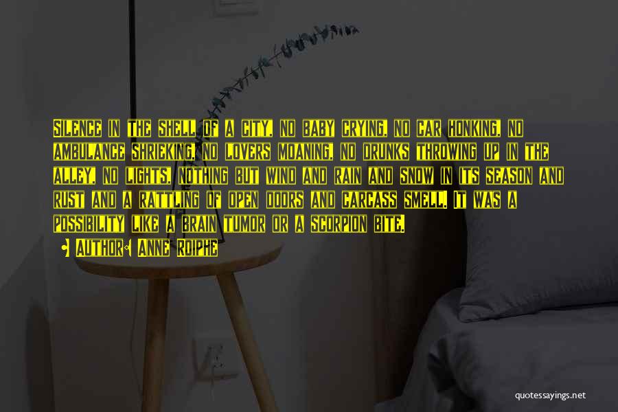 Anne Roiphe Quotes: Silence In The Shell Of A City, No Baby Crying, No Car Honking, No Ambulance Shrieking, No Lovers Moaning, No