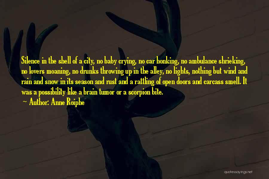 Anne Roiphe Quotes: Silence In The Shell Of A City, No Baby Crying, No Car Honking, No Ambulance Shrieking, No Lovers Moaning, No