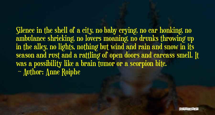 Anne Roiphe Quotes: Silence In The Shell Of A City, No Baby Crying, No Car Honking, No Ambulance Shrieking, No Lovers Moaning, No