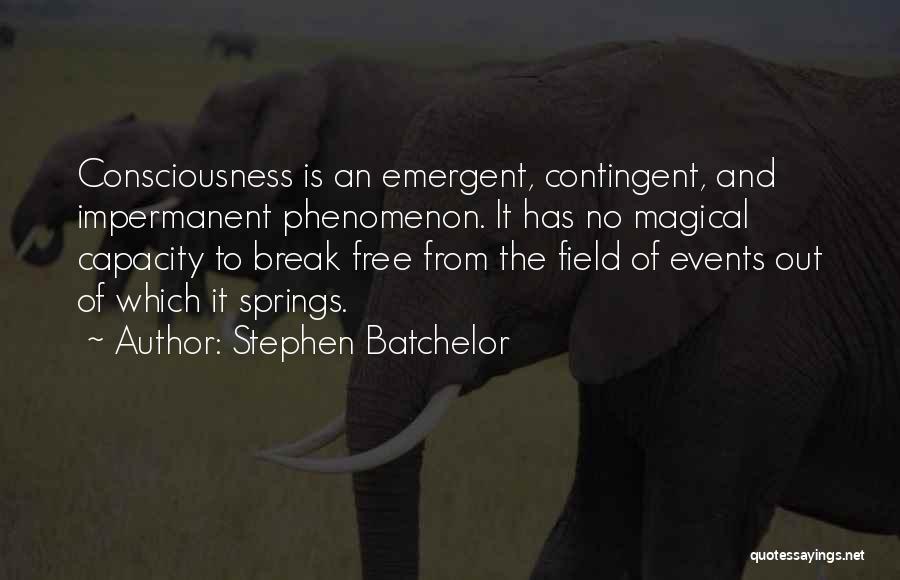 Stephen Batchelor Quotes: Consciousness Is An Emergent, Contingent, And Impermanent Phenomenon. It Has No Magical Capacity To Break Free From The Field Of