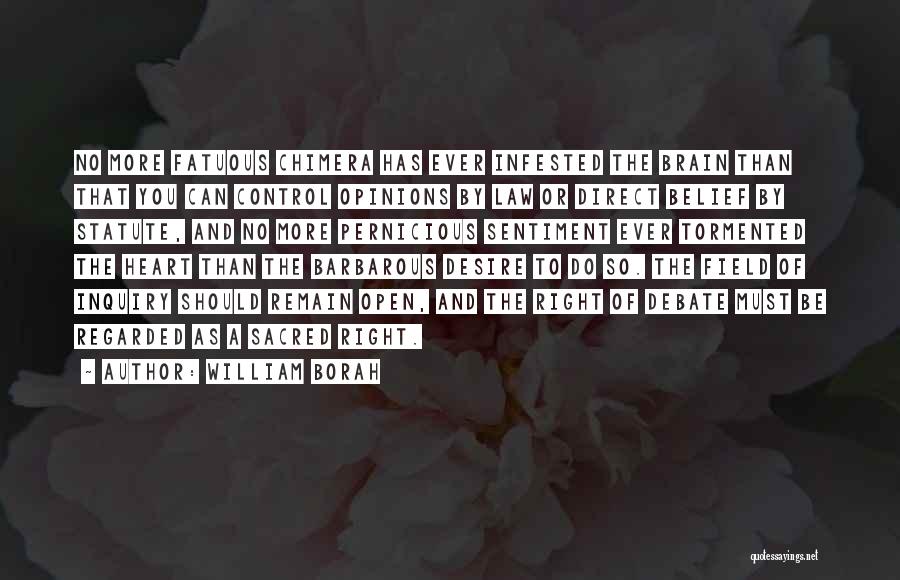 William Borah Quotes: No More Fatuous Chimera Has Ever Infested The Brain Than That You Can Control Opinions By Law Or Direct Belief