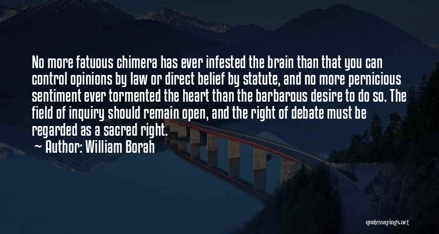 William Borah Quotes: No More Fatuous Chimera Has Ever Infested The Brain Than That You Can Control Opinions By Law Or Direct Belief