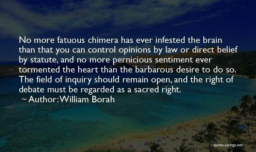 William Borah Quotes: No More Fatuous Chimera Has Ever Infested The Brain Than That You Can Control Opinions By Law Or Direct Belief