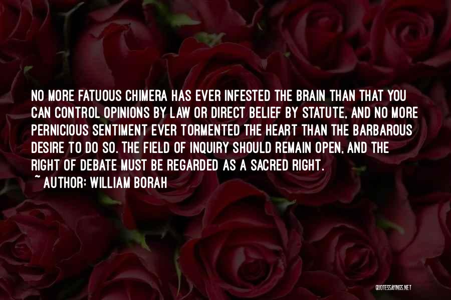William Borah Quotes: No More Fatuous Chimera Has Ever Infested The Brain Than That You Can Control Opinions By Law Or Direct Belief