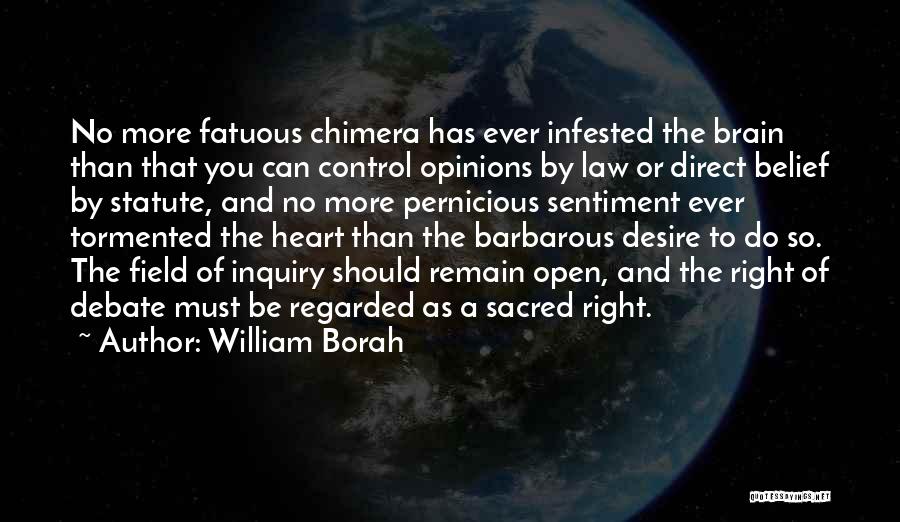 William Borah Quotes: No More Fatuous Chimera Has Ever Infested The Brain Than That You Can Control Opinions By Law Or Direct Belief