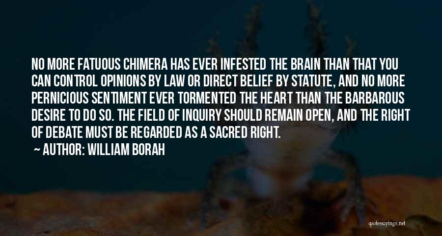 William Borah Quotes: No More Fatuous Chimera Has Ever Infested The Brain Than That You Can Control Opinions By Law Or Direct Belief