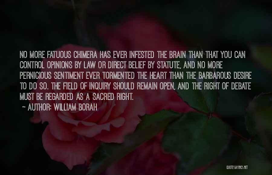 William Borah Quotes: No More Fatuous Chimera Has Ever Infested The Brain Than That You Can Control Opinions By Law Or Direct Belief