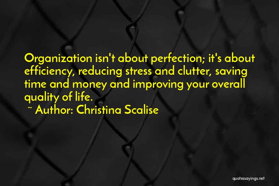 Christina Scalise Quotes: Organization Isn't About Perfection; It's About Efficiency, Reducing Stress And Clutter, Saving Time And Money And Improving Your Overall Quality