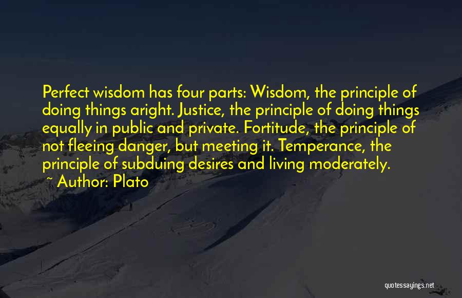 Plato Quotes: Perfect Wisdom Has Four Parts: Wisdom, The Principle Of Doing Things Aright. Justice, The Principle Of Doing Things Equally In