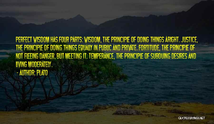 Plato Quotes: Perfect Wisdom Has Four Parts: Wisdom, The Principle Of Doing Things Aright. Justice, The Principle Of Doing Things Equally In