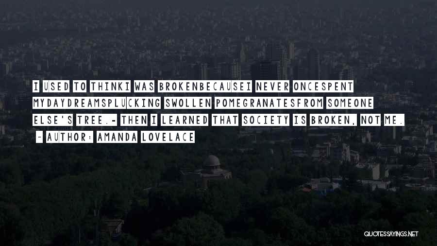 Amanda Lovelace Quotes: I Used To Thinki Was Brokenbecausei Never Oncespent Mydaydreamsplucking Swollen Pomegranatesfrom Someone Else's Tree.- Then I Learned That Society Is