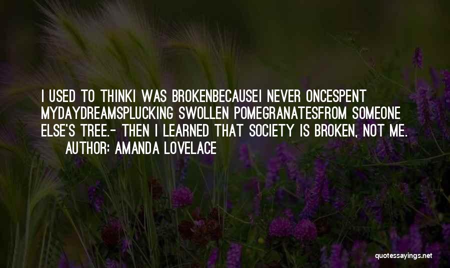 Amanda Lovelace Quotes: I Used To Thinki Was Brokenbecausei Never Oncespent Mydaydreamsplucking Swollen Pomegranatesfrom Someone Else's Tree.- Then I Learned That Society Is