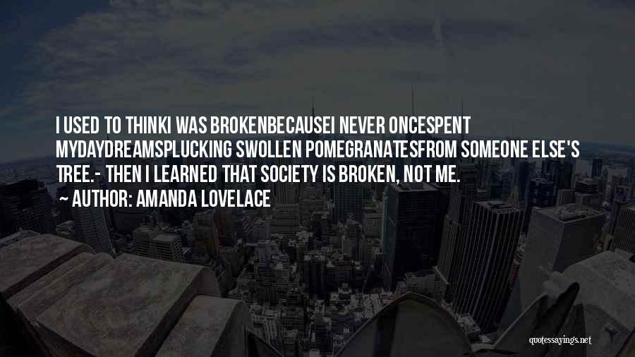 Amanda Lovelace Quotes: I Used To Thinki Was Brokenbecausei Never Oncespent Mydaydreamsplucking Swollen Pomegranatesfrom Someone Else's Tree.- Then I Learned That Society Is