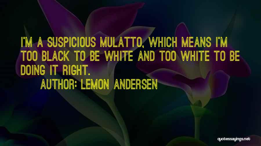 Lemon Andersen Quotes: I'm A Suspicious Mulatto, Which Means I'm Too Black To Be White And Too White To Be Doing It Right.