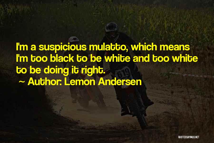 Lemon Andersen Quotes: I'm A Suspicious Mulatto, Which Means I'm Too Black To Be White And Too White To Be Doing It Right.