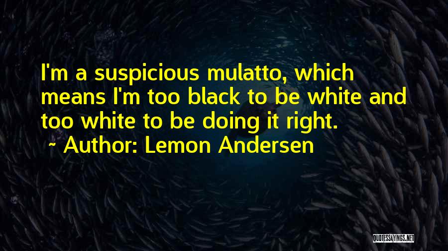 Lemon Andersen Quotes: I'm A Suspicious Mulatto, Which Means I'm Too Black To Be White And Too White To Be Doing It Right.