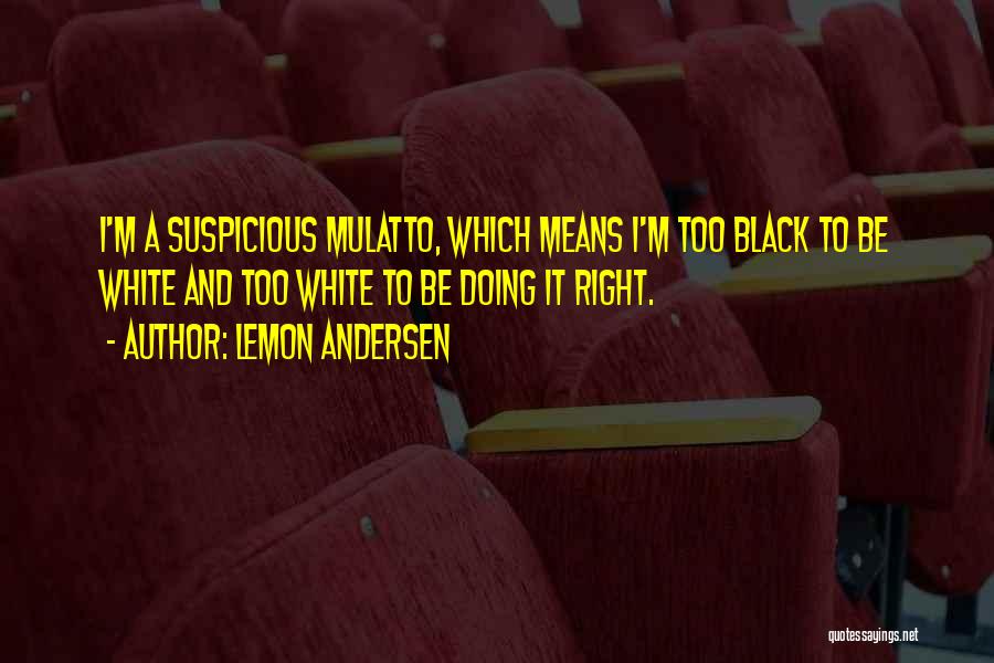 Lemon Andersen Quotes: I'm A Suspicious Mulatto, Which Means I'm Too Black To Be White And Too White To Be Doing It Right.