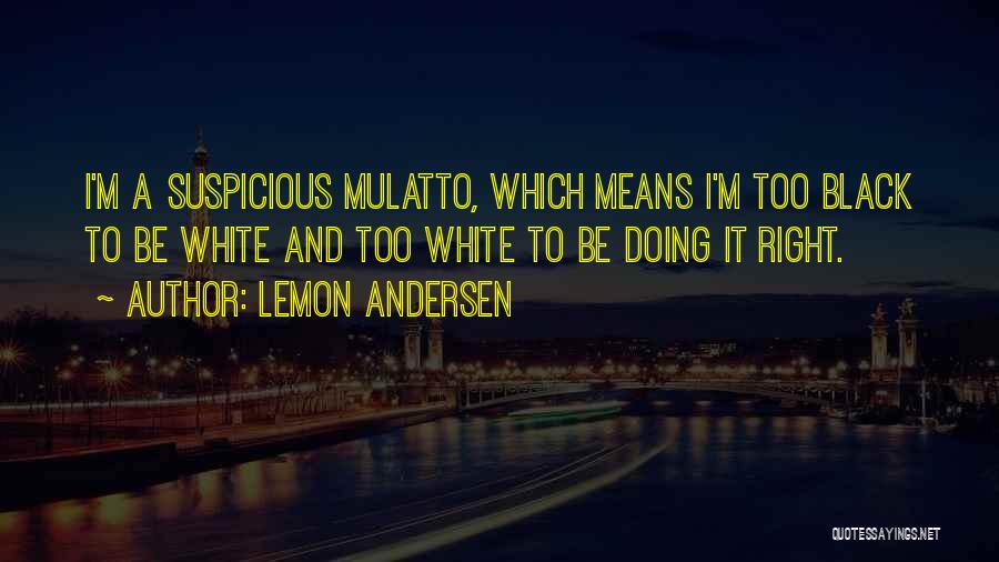 Lemon Andersen Quotes: I'm A Suspicious Mulatto, Which Means I'm Too Black To Be White And Too White To Be Doing It Right.