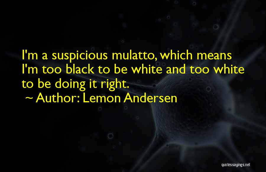 Lemon Andersen Quotes: I'm A Suspicious Mulatto, Which Means I'm Too Black To Be White And Too White To Be Doing It Right.