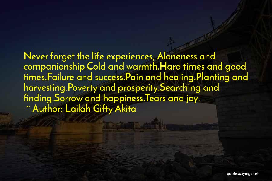 Lailah Gifty Akita Quotes: Never Forget The Life Experiences; Aloneness And Companionship.cold And Warmth.hard Times And Good Times.failure And Success.pain And Healing.planting And Harvesting.poverty