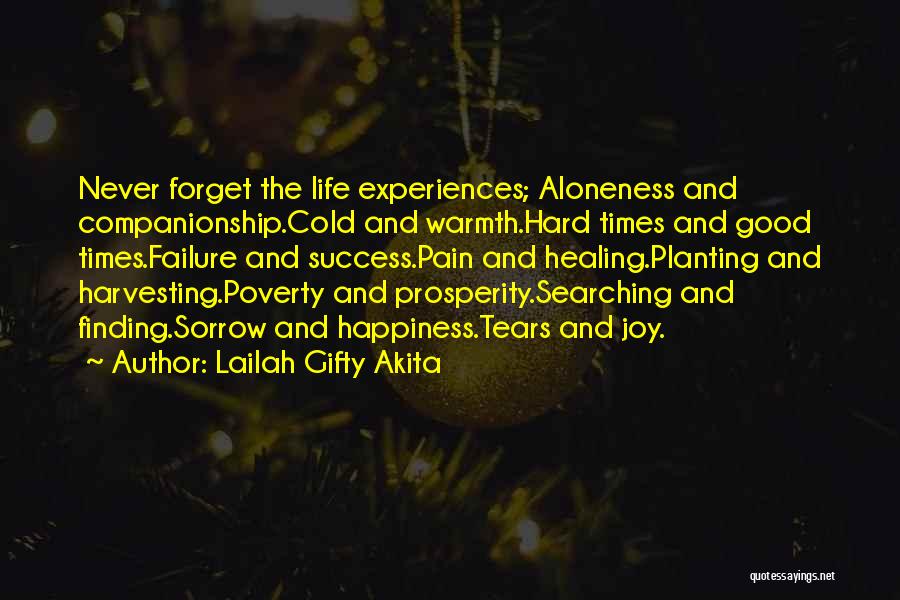 Lailah Gifty Akita Quotes: Never Forget The Life Experiences; Aloneness And Companionship.cold And Warmth.hard Times And Good Times.failure And Success.pain And Healing.planting And Harvesting.poverty