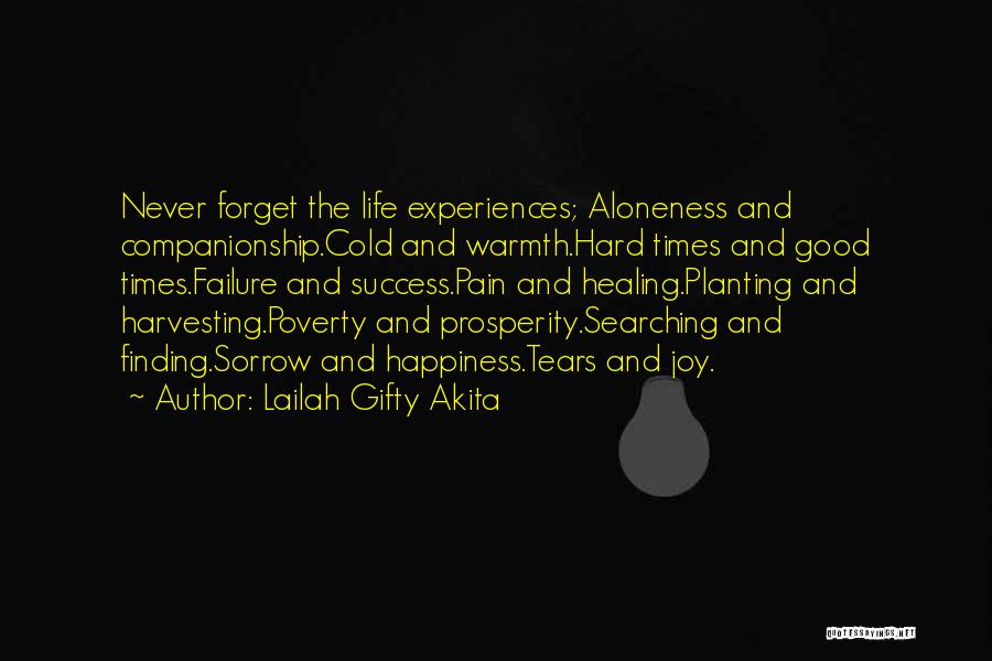 Lailah Gifty Akita Quotes: Never Forget The Life Experiences; Aloneness And Companionship.cold And Warmth.hard Times And Good Times.failure And Success.pain And Healing.planting And Harvesting.poverty