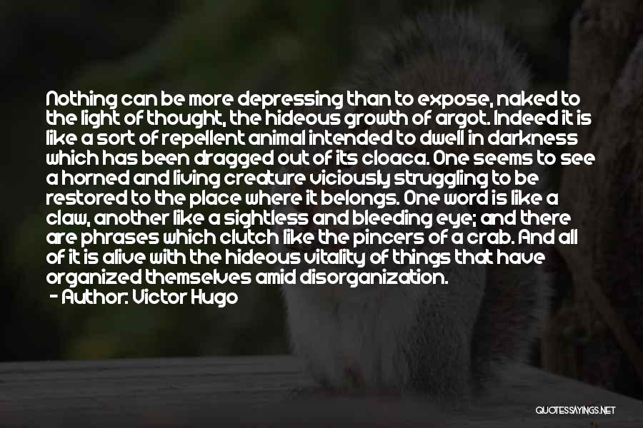 Victor Hugo Quotes: Nothing Can Be More Depressing Than To Expose, Naked To The Light Of Thought, The Hideous Growth Of Argot. Indeed