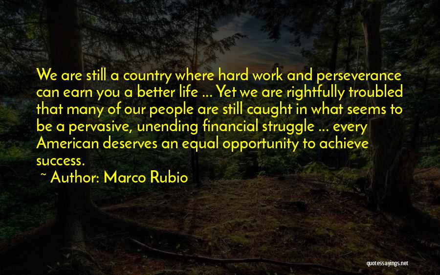 Marco Rubio Quotes: We Are Still A Country Where Hard Work And Perseverance Can Earn You A Better Life ... Yet We Are